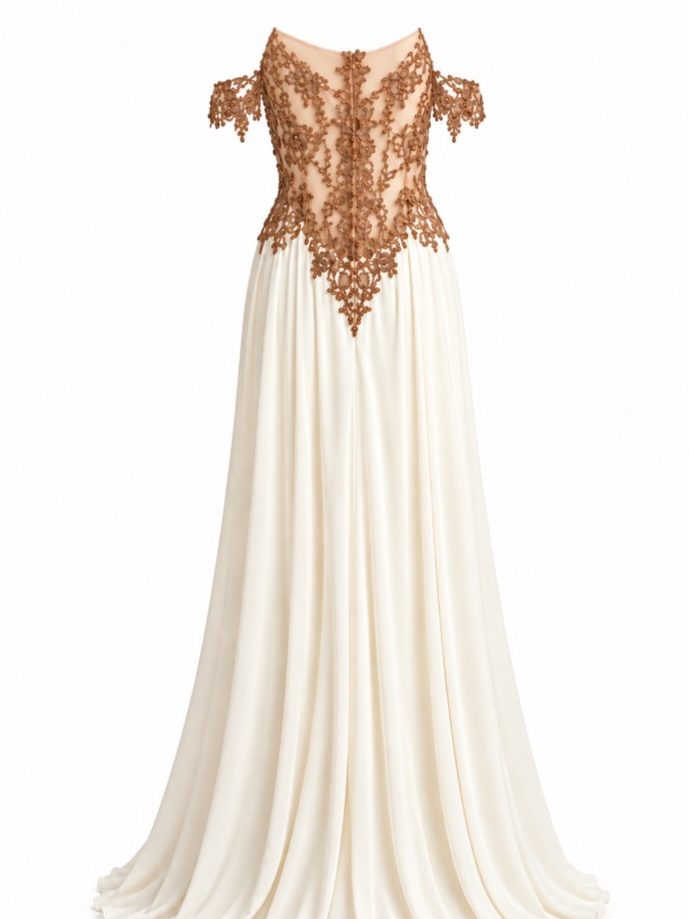 NWT Faviana Glamour S10001, ivory Rose, gold beaded gown, size 6 - Picture 2 of 5
